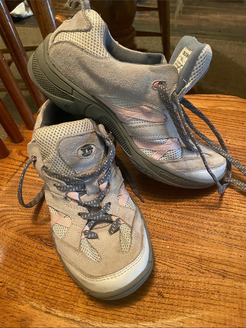 Gray and Pink Suede Mesh Walking Sneakers